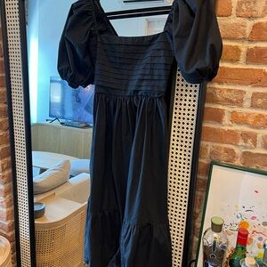 Abercrombie & Fitch Black Midi Dress with Puff Sleeves